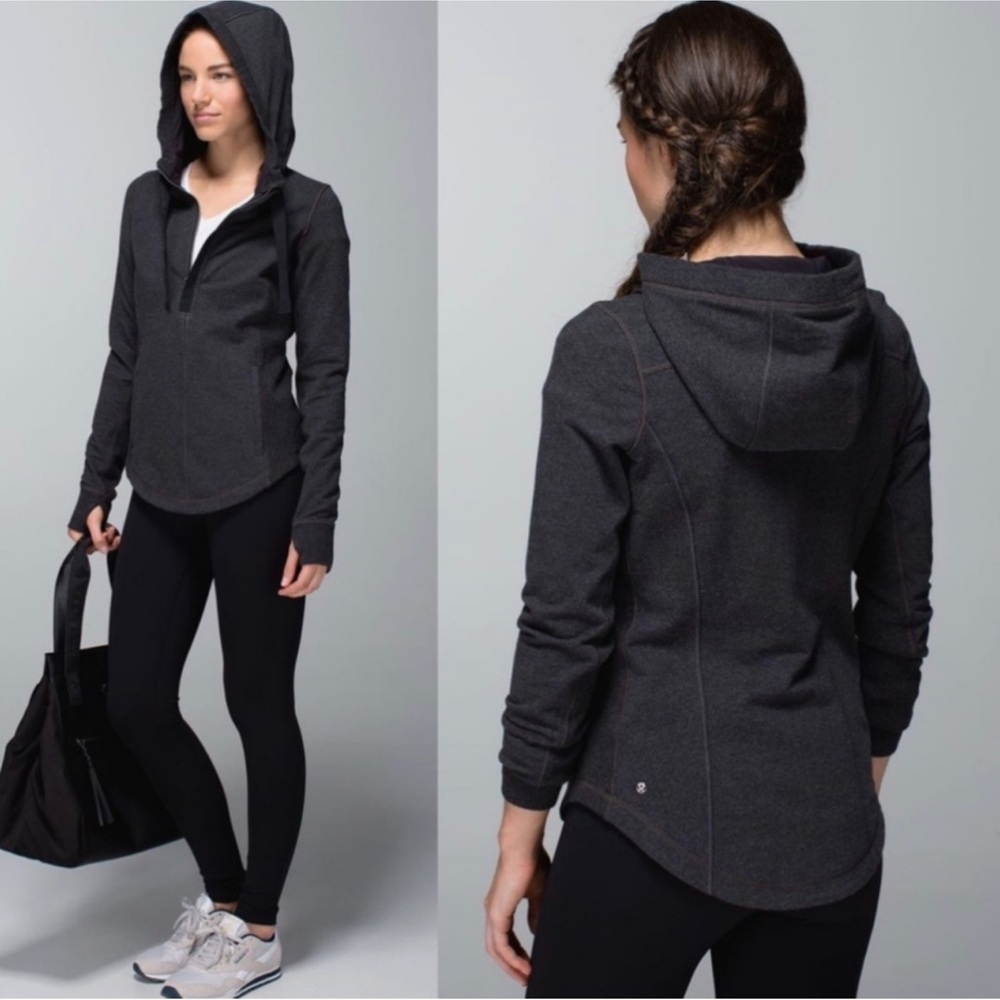 EUC - Lululemon Post Sweat Pullover - Heathered Black size 4